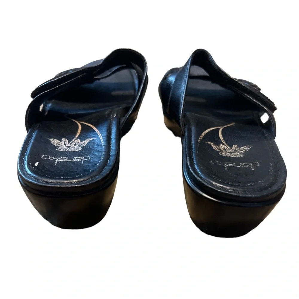 Dansko Women’s Dixie Black Leather Adj Strap Slide‎ Wedge Sandals Sz 38 US 7.5-8